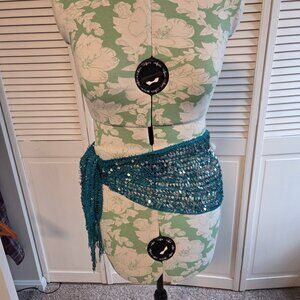 Aqua Belly Dance Sequined Hip Scarf or Beachwear!